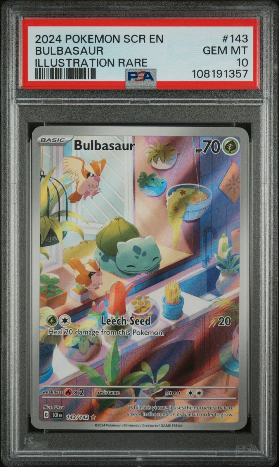 2024 POKEMON SCR EN-STELLAR CROWN ILLUSTRATION RARE #143 BULBASAUR PSA 10