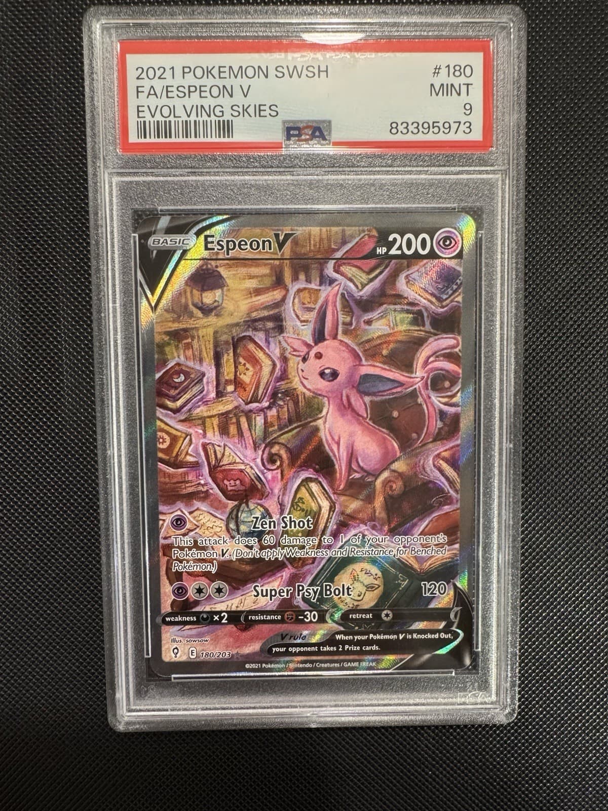 Pokemon Evolving Skies Espeon V 180/203 Alternative Art Alt Holo Foil PSA 9 Mint