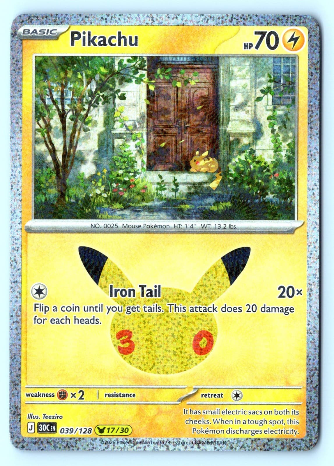 Pikachu 39/128 30th Celebration Holo Pokemon NM