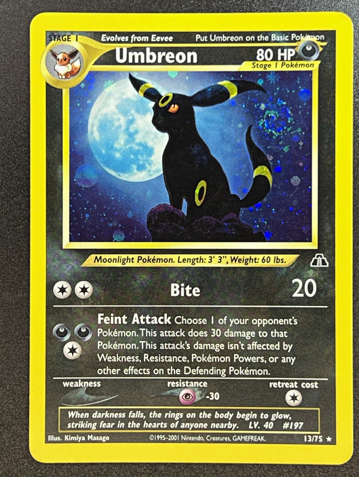 Umbreon 13/75 Neo Discovery Holo Swirl 2001 WOTC Pokemon Unlimited LP