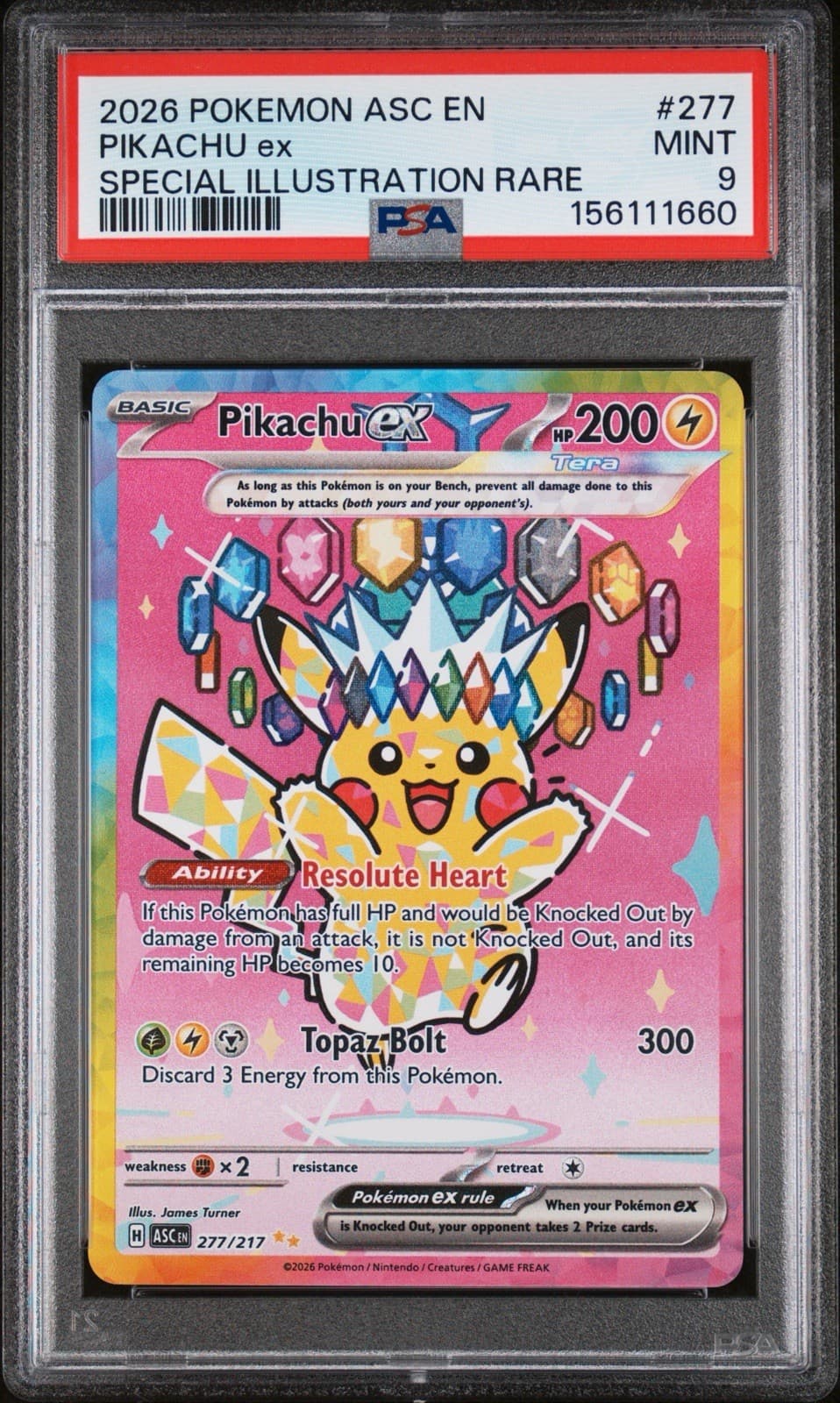 Pikachu ex 277/217 Me: Ascended Heroes Special Illustration Rare Holo PSA 9