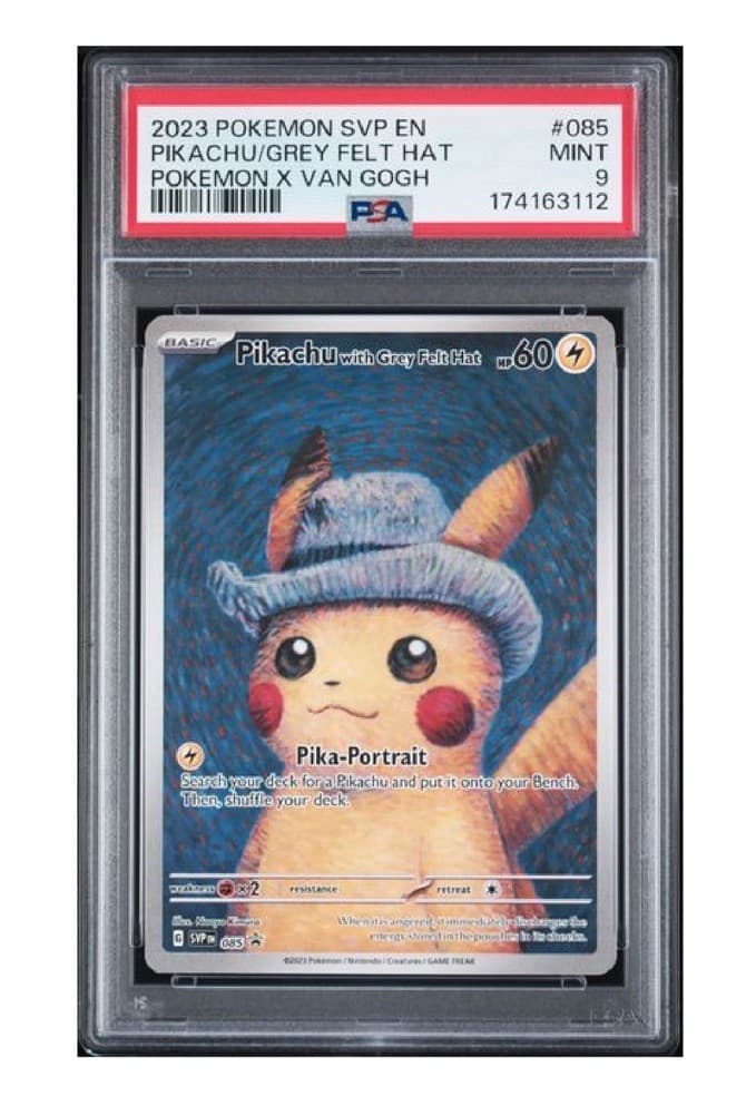 PSA 9 2023 Pokemon SV Black Star Promos Pikachu x Van Gogh Grey Felt Hat #085