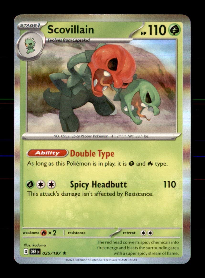Scovillain 025/197 Rare Obsidian Flames Pokemon Holo Near Mint