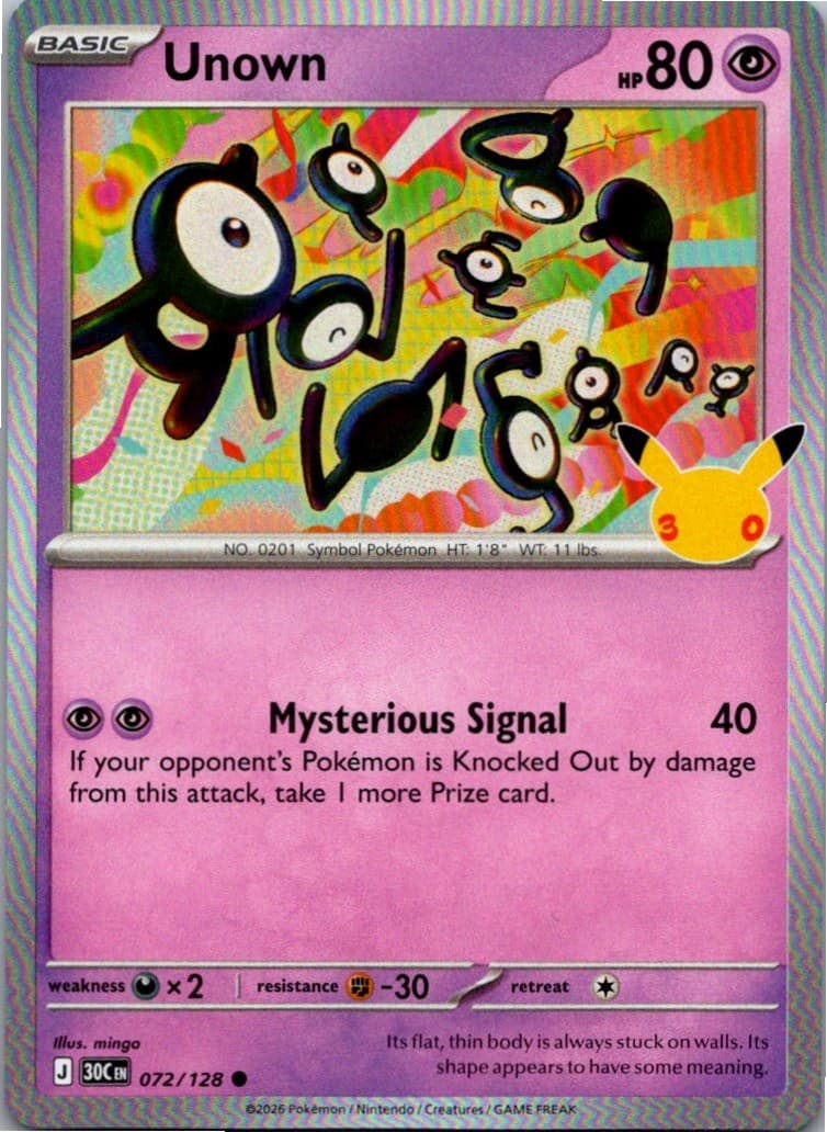 Unown 072/128 Common ME: 30th Celebration Pokemon Holo Near Mint