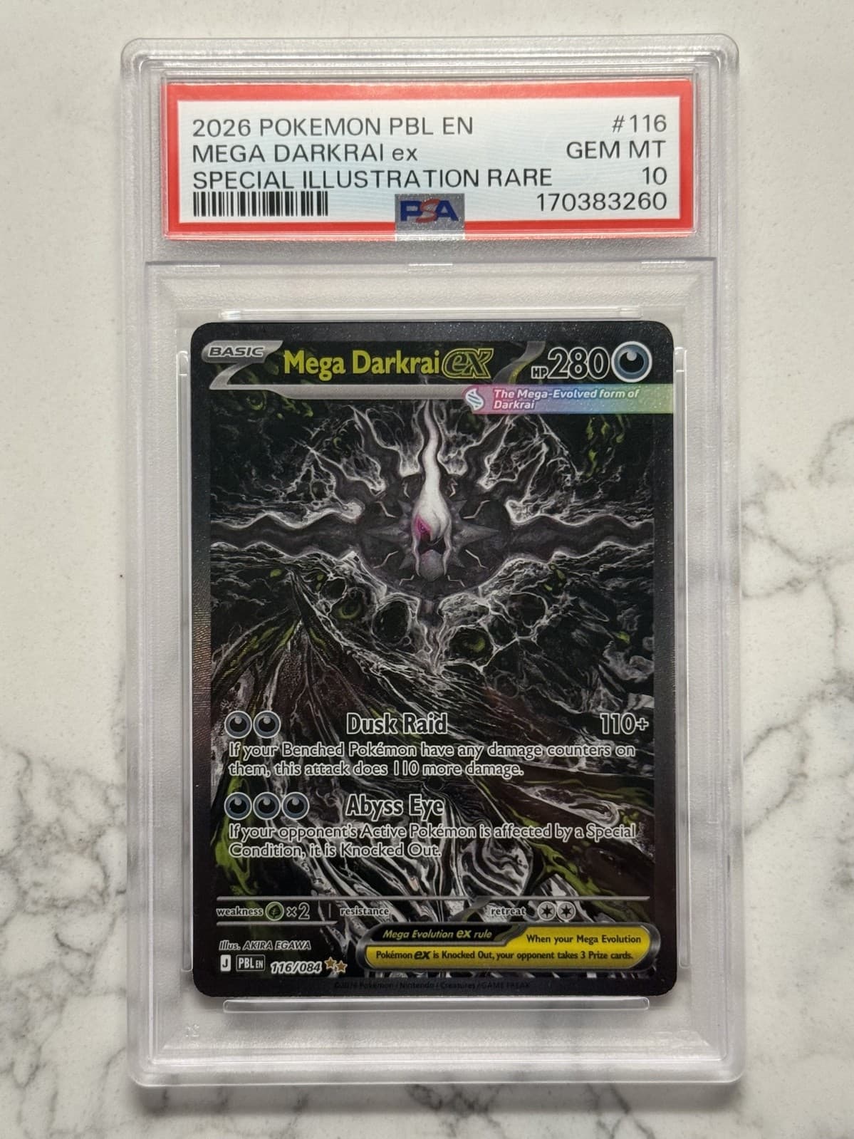 Mega Darkrai ex 116/084 Me05: Pitch Black Holo PSA 10