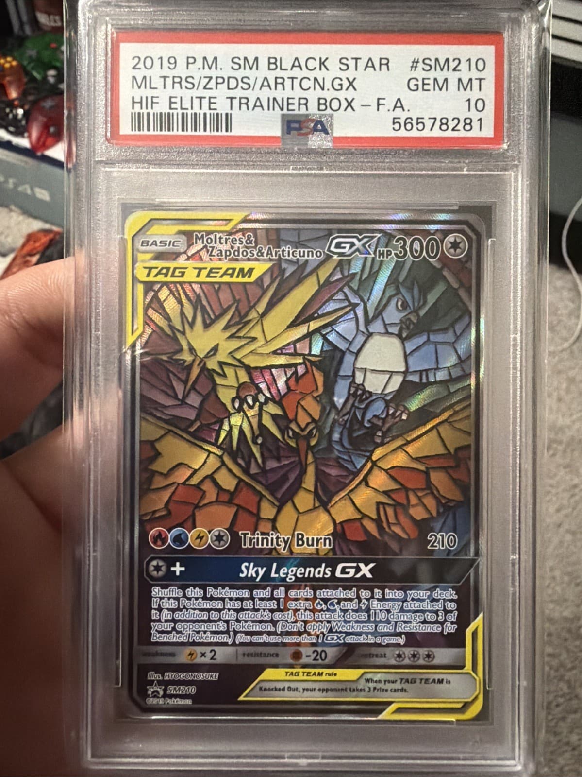 Pokémon TCG Moltres Zapdos Articuno GX SM210 Stained Glass Promos Holo PSA 10