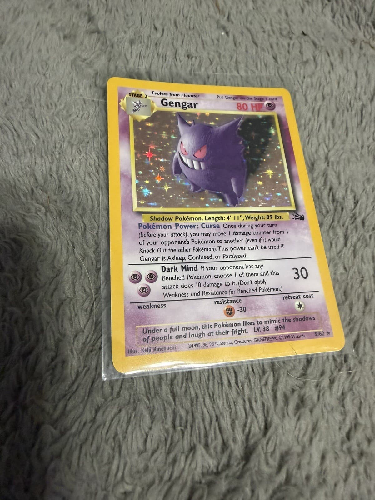 Pokemon TCG Fossil Gengar 5/62 Holo Rare 1999 English 80 HP Stage 2