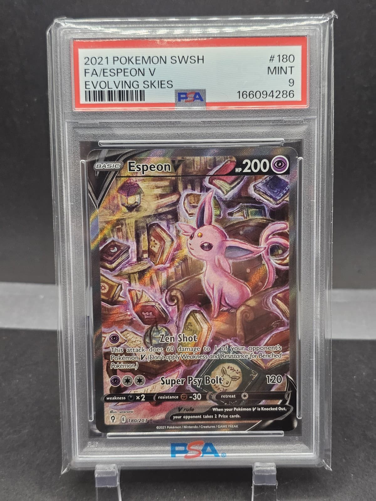 Espeon V (Alternate Full Art) 180/203 SWSH07: Evolving Skies Holo Psa 9