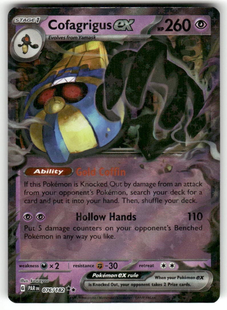 Cofagrigus ex 076/182 Double Rare Paradox Rift Pokemon Holo Near Mint