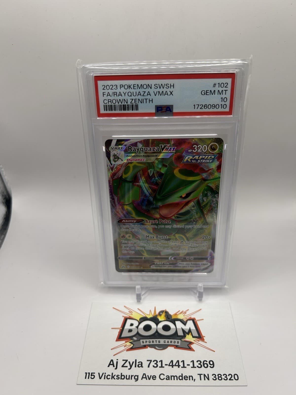 2023 POKEMON SWORD & SHIELD CROWN ZENITH #102 FULL ART/RAYQUAZA VMAX PSA 10
