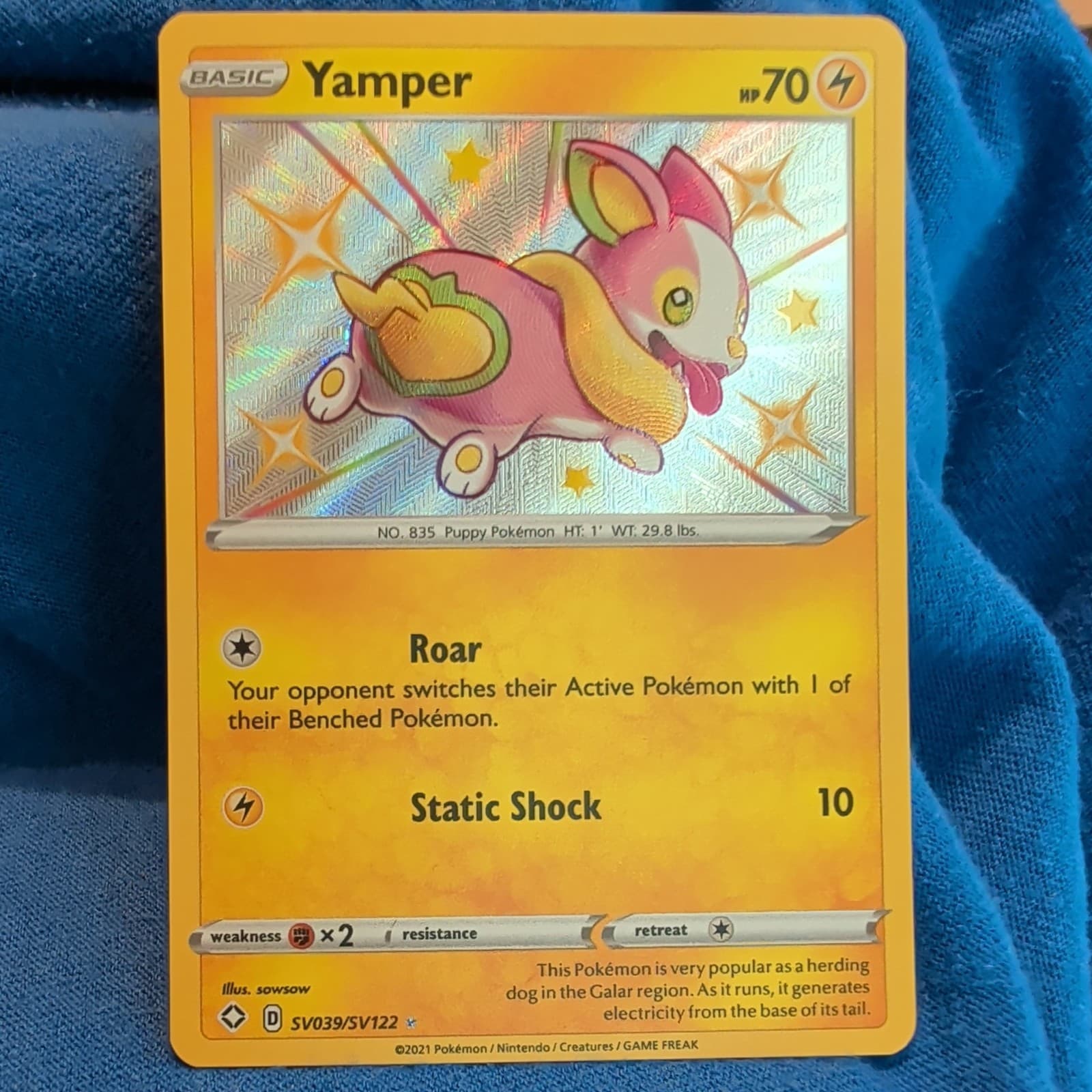 Pokemon TCG Yamper SV039/SV122 Shining Fates Shiny Vault Holo Card 2021