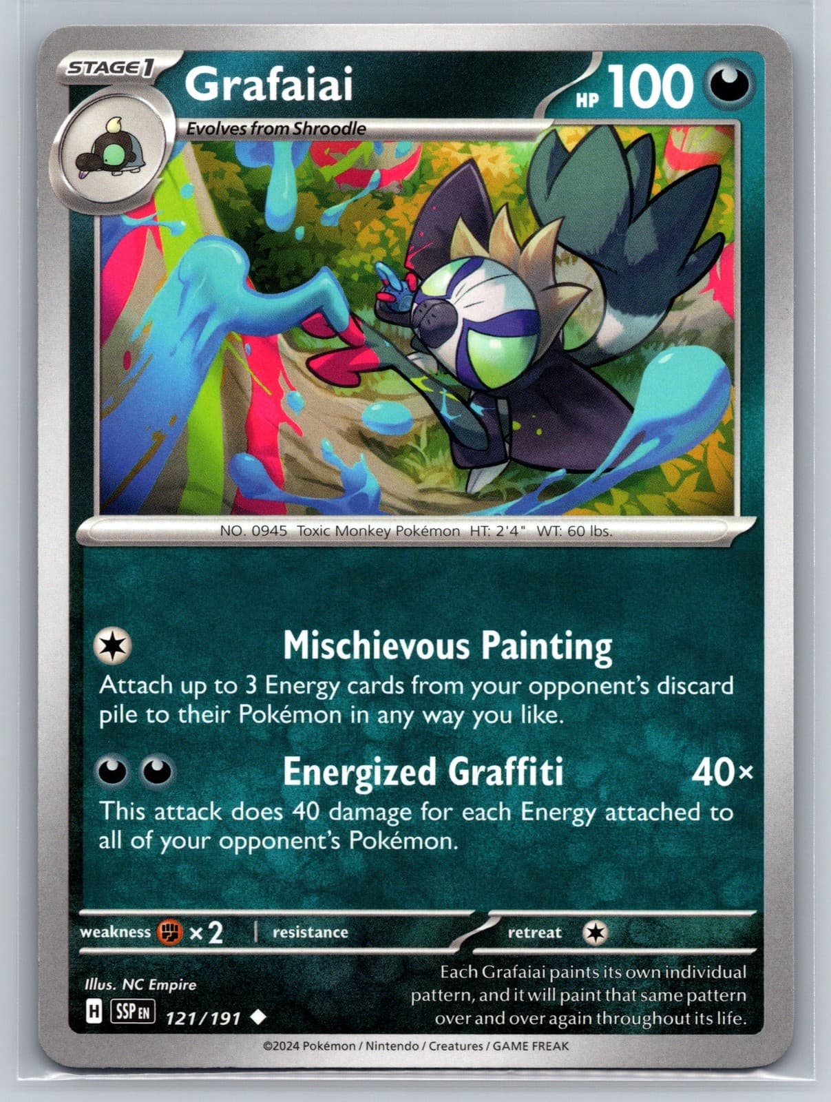Pokemon TCG Grafaiai 121/191 Surging Sparks Dark Type Toxic Monkey Stage 1