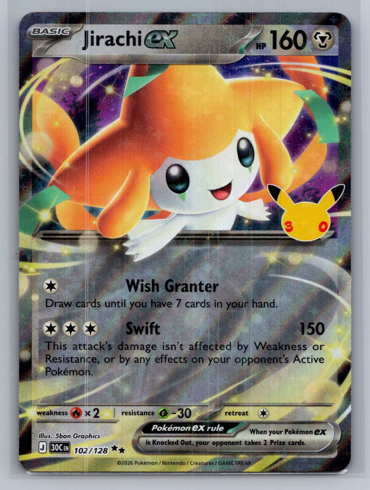 Jirachi EX #102/128 2026 30th Celebration Pokemon TCG
