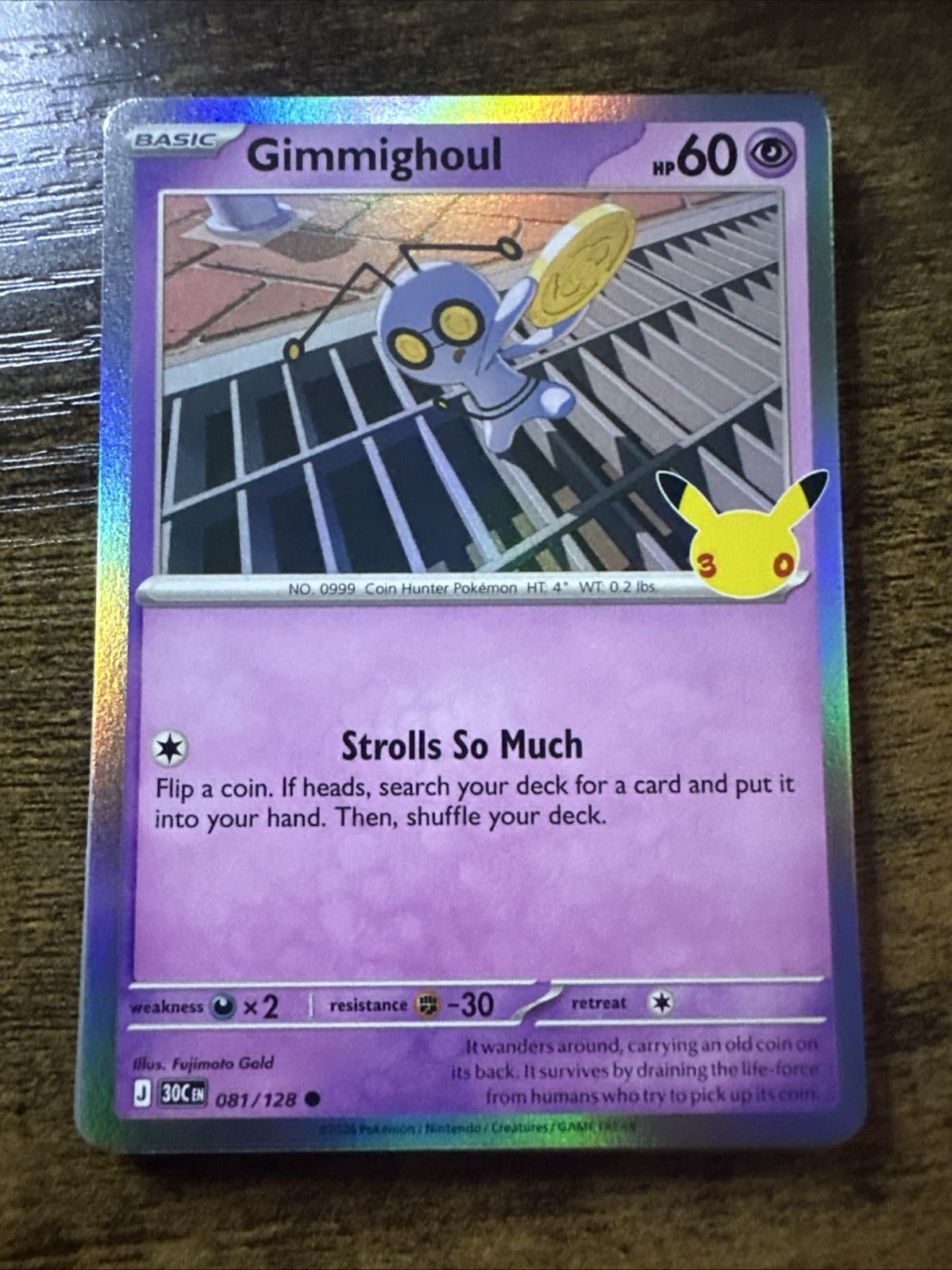 Gimmighoul 081/128, 30th Anniversary Celebration, Common Holo, Pokemon TCG, NM