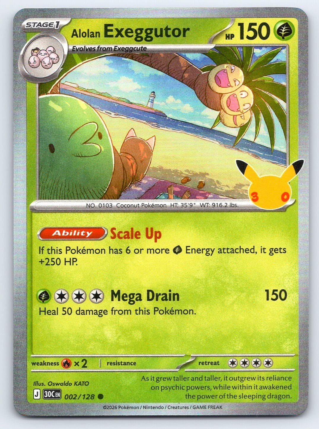 POKEMON ALOLAN EXEGGUTOR 002/128 HOLO COMMON ME: 30TH CELEBRATION LP