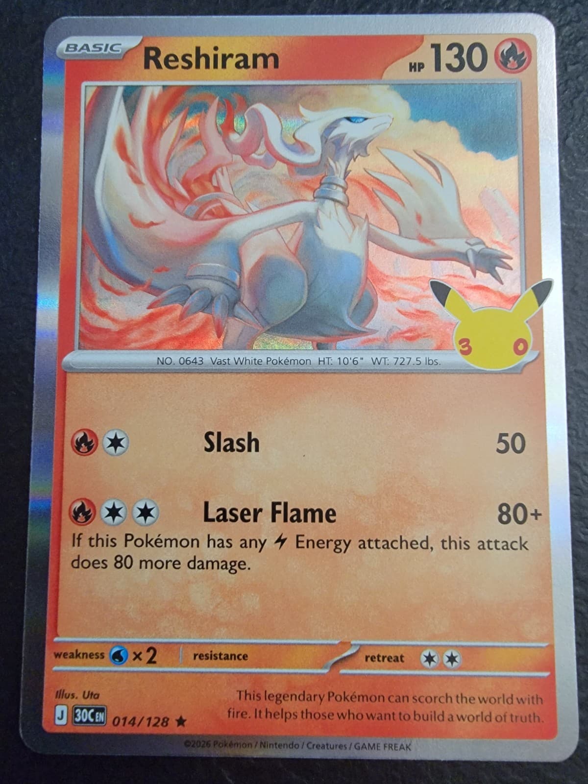 Pokemon TCG 30th Anniversary Celebration Reshiram 014/128 Foil