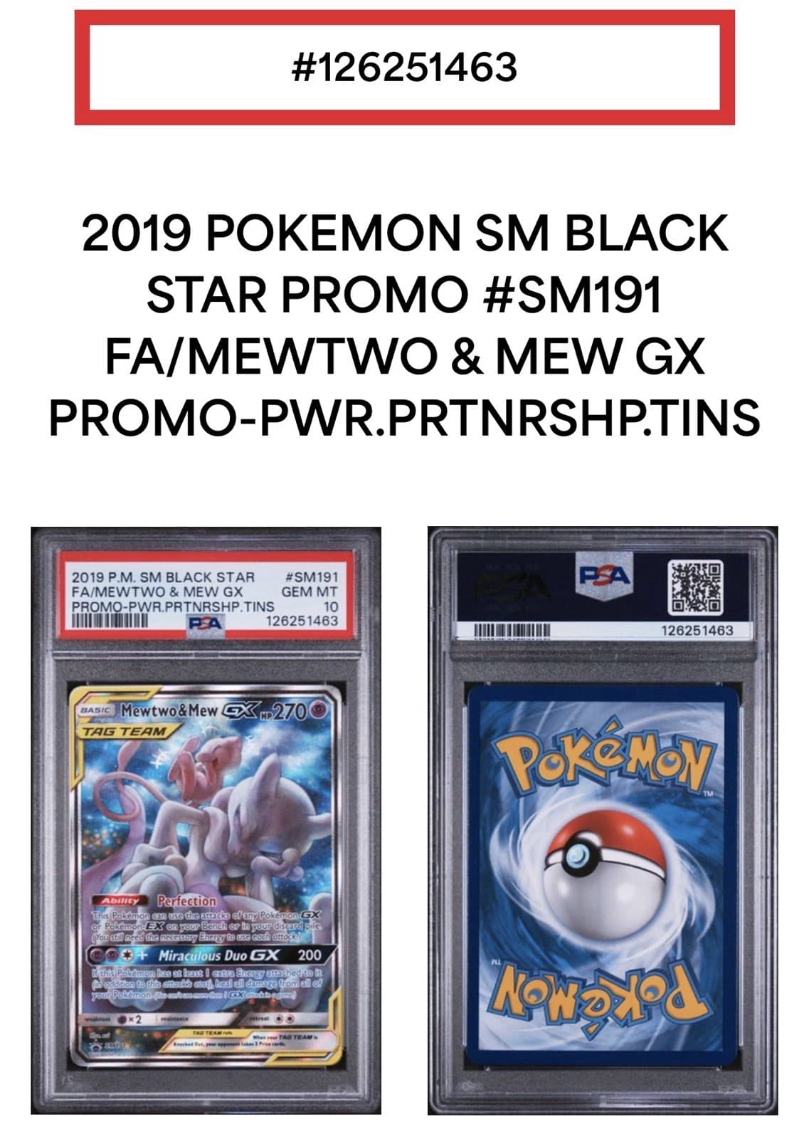 2019 POKEMON SM BLACK STAR PROMO #SM191 MEWTWO & MEW GX PSA 10 (see Description)