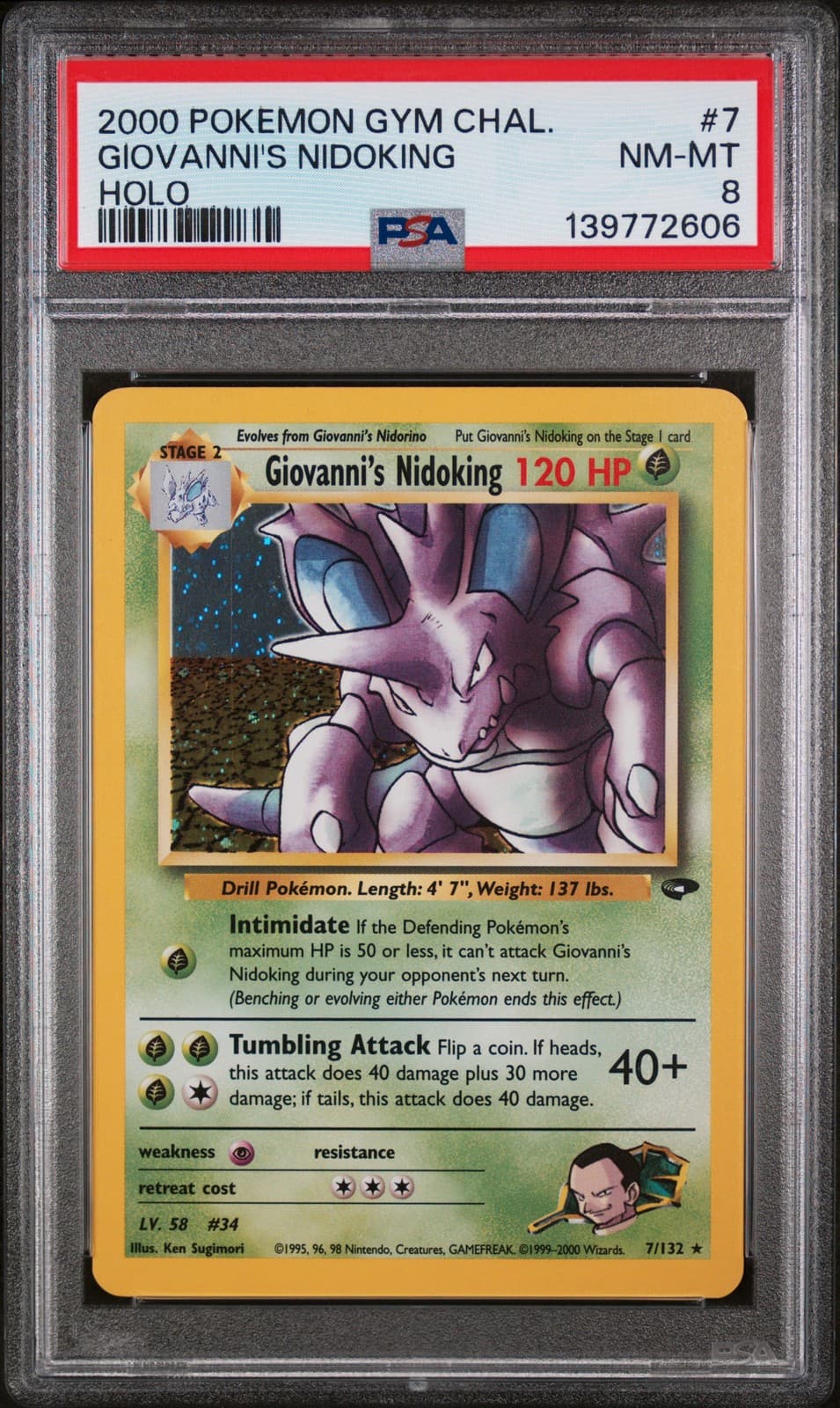 Pokemon Giovanni'S Nidoking 7/132 Holo Pokemon Gym Challenge NM PSA 8