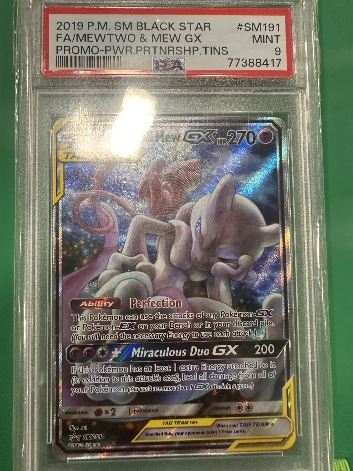 2019 Pokemon SM Black Star Promo Mewtwo & Mew GX SM191 Holo TAG TEAM PSA 9