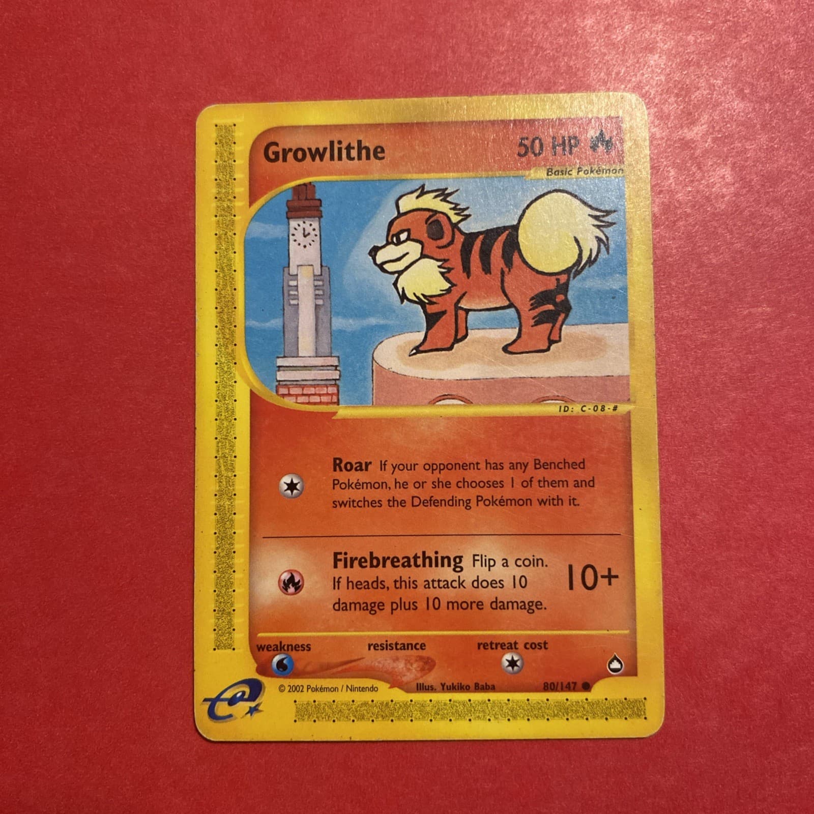 Pokemon TCG Growlithe 80/147 Aquapolis 50 MP Common English 2002