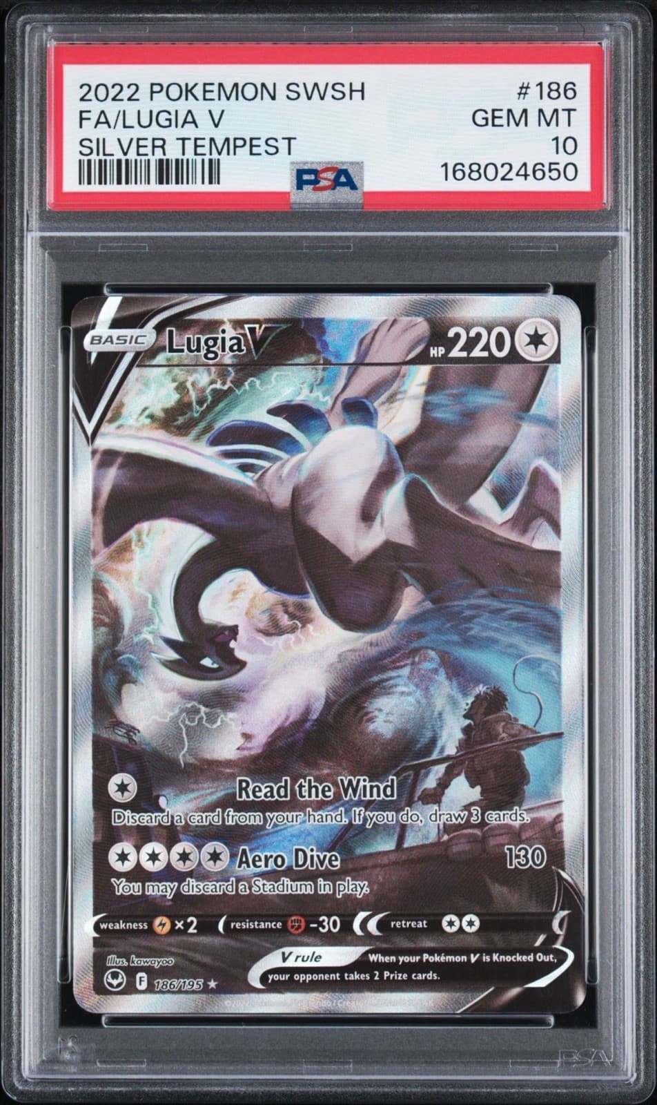POKEMON LUGIA V 2022 SWSH SILVER TEMPEST #186 FA PSA 10