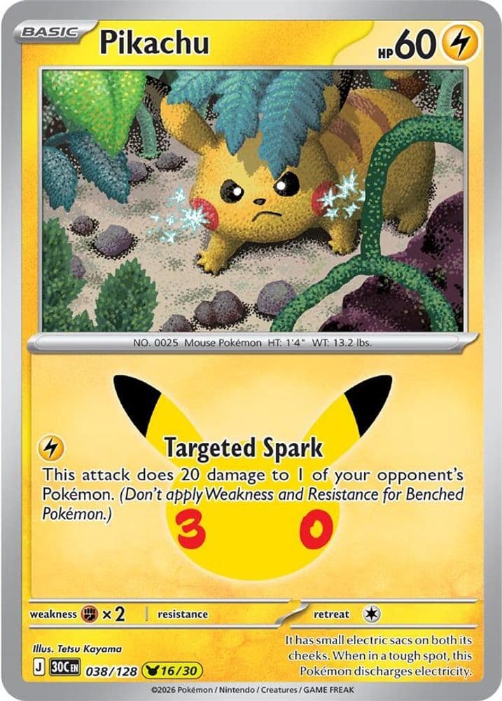 PIKACHU 038/128 HOLO ME: 30TH CELEBRATION PIKACHU RARE NM