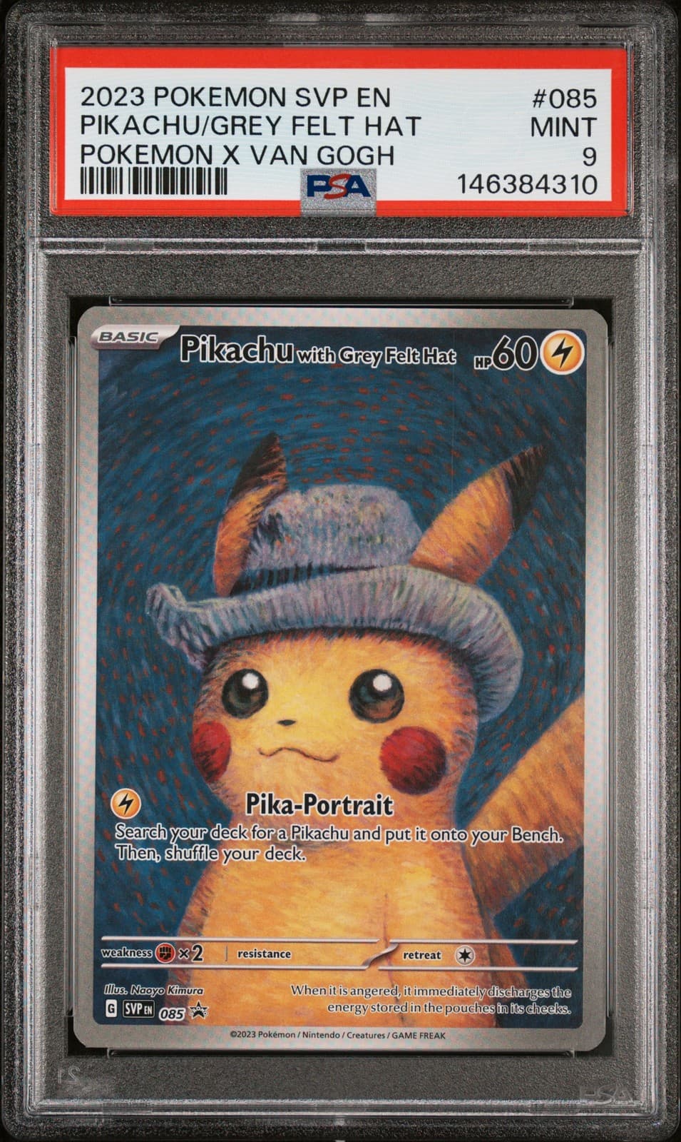 2023 POKEMON SVP EN-SV BLACK STAR PROMO #085 PIKACHU WITH GREY FELT HAT PSA 9