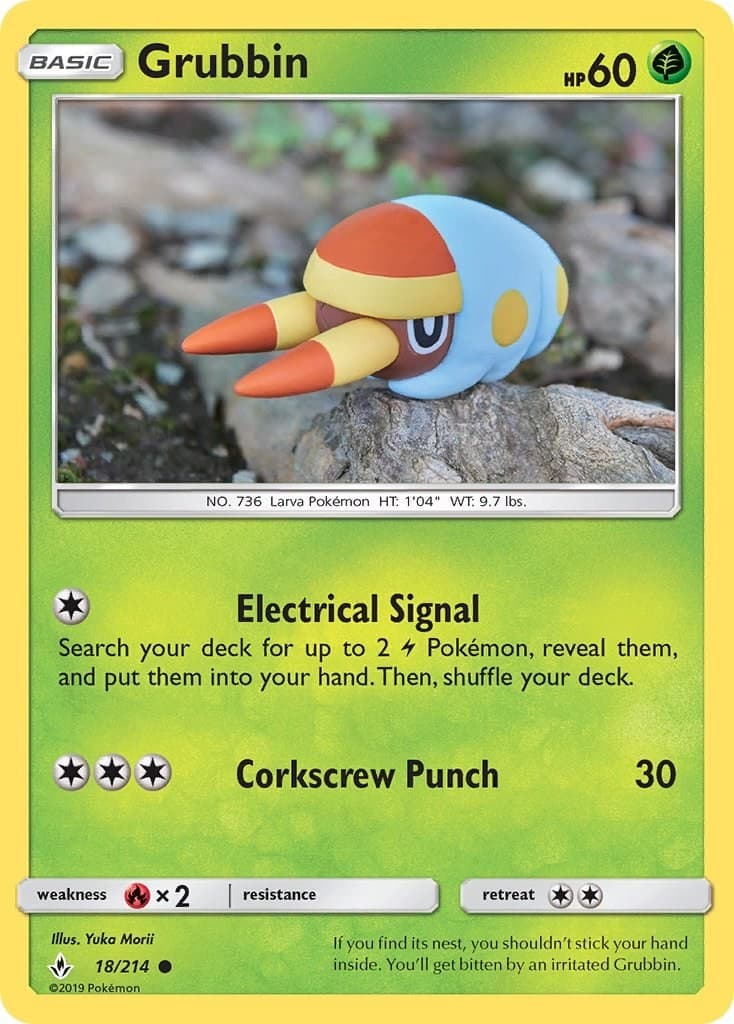 Grubbin 18/214 Common Yuka Morii SM - Unbroken Bonds Pokémon Card