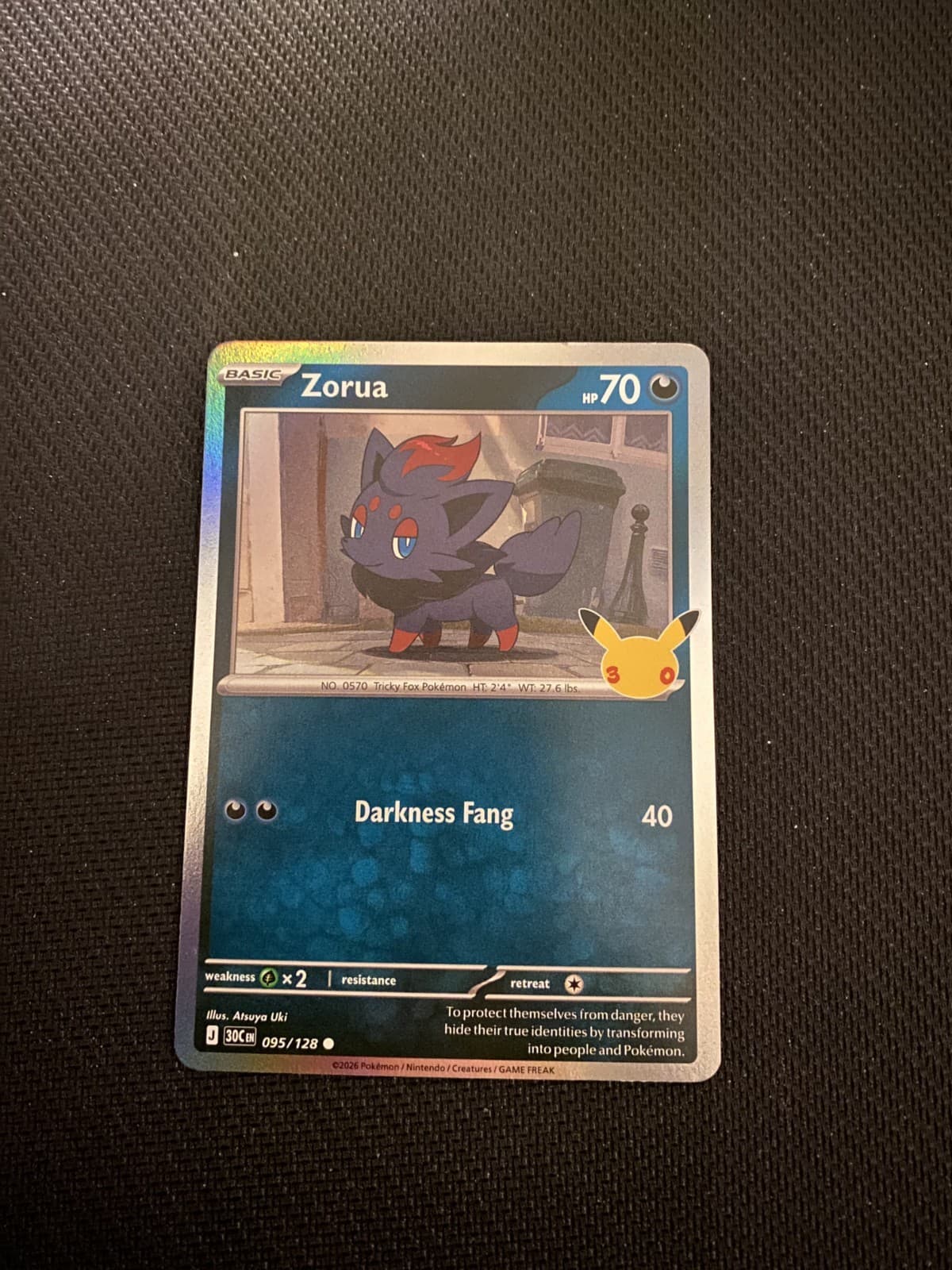 Zorua 095/128 30C: Pokemon 30th Celebration Holofoil Near Mint