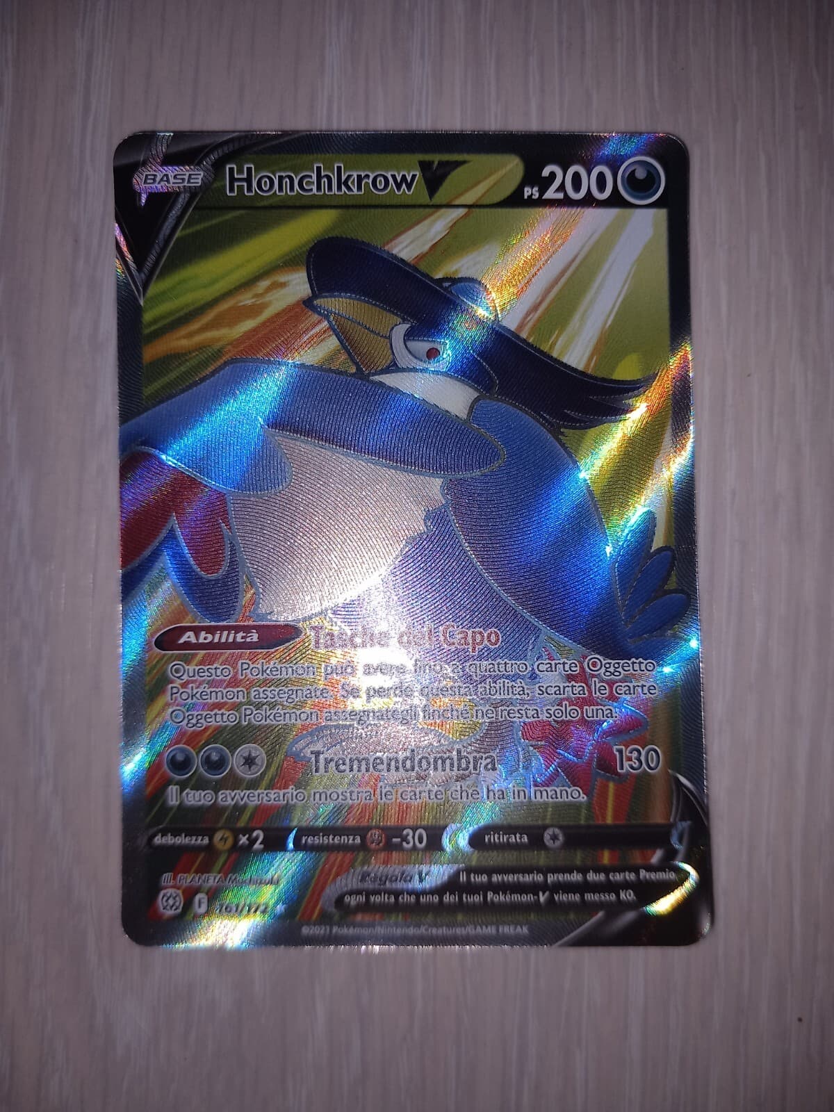 Carte Pokemon Honchkrow V 161/172 Ita Rara Holo Full Art Set Astri Lucenti BRS