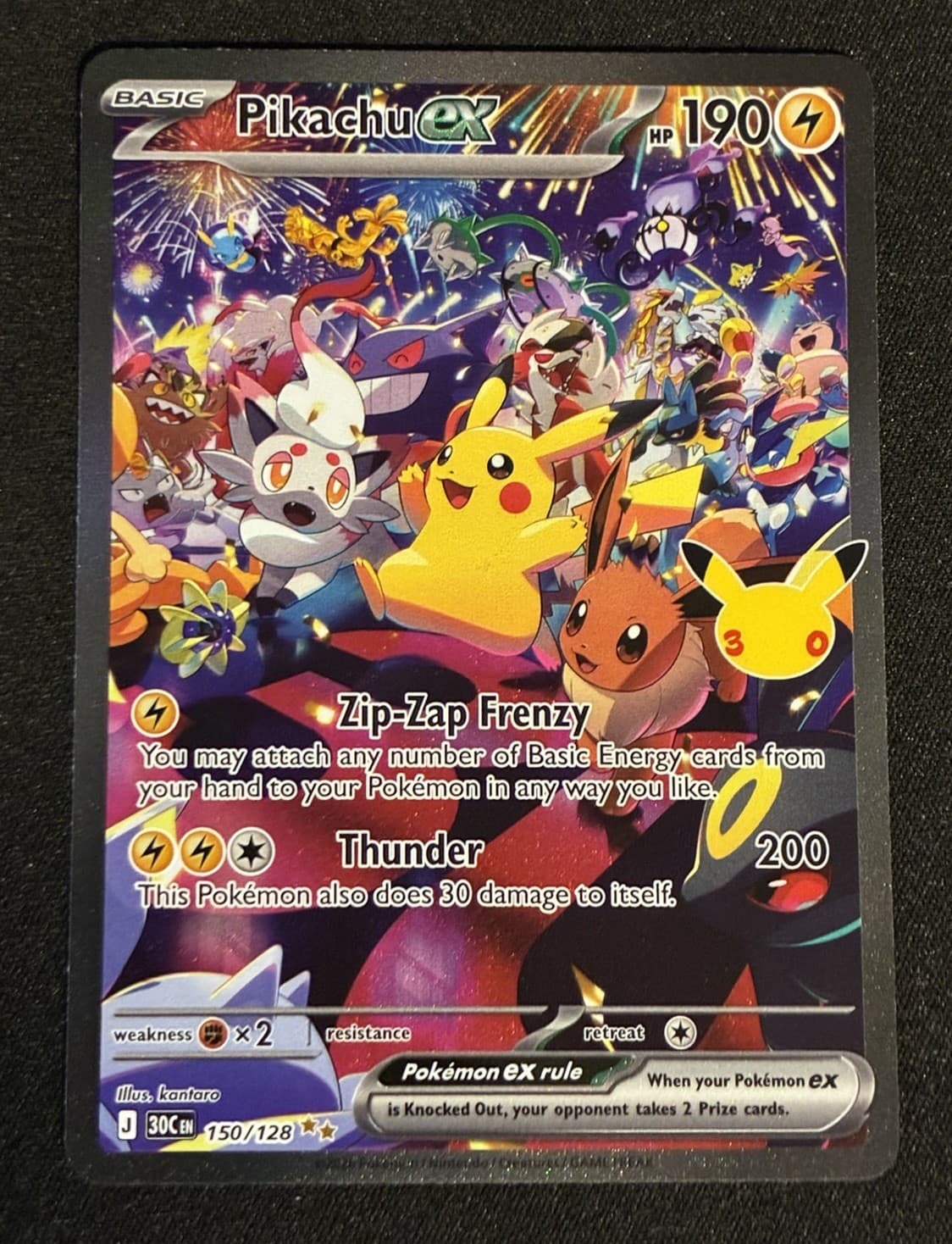 Pokemon Night Pikachu Ex 150/128 SIR 30th Anniversary Celebration