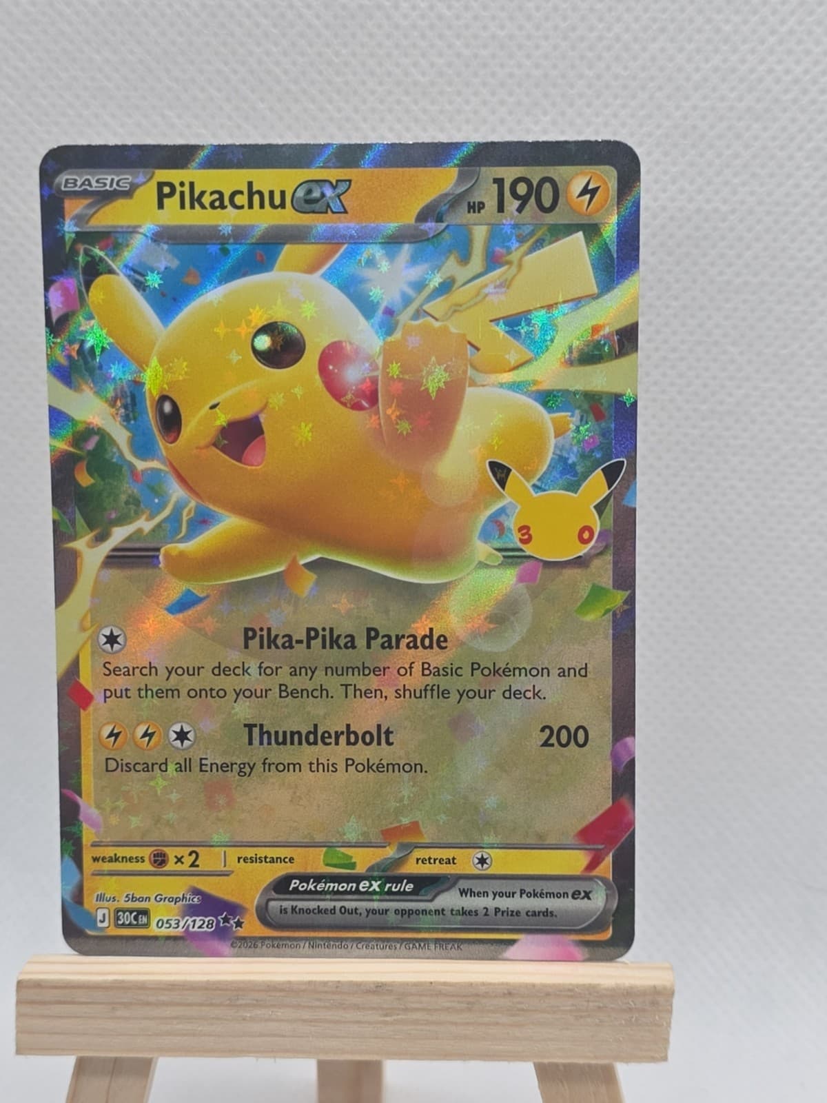 Pokemon Pikachu ex 053/128 Double Rare Holo ME: 30th Celebration