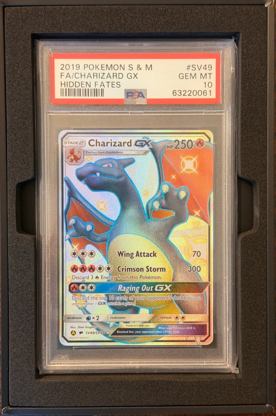 Pokemon Charizard GX Hidden Fates Shiny Vault Full Art #SV49 PSA 10 Gem Mint