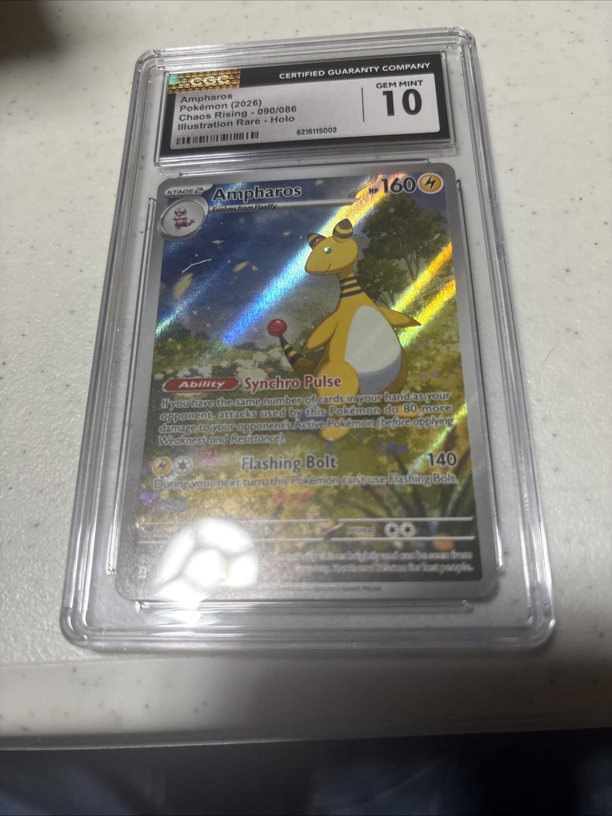 Ampharos 090/086 Me04: Chaos Rising Holo CGC Gem Mint 10