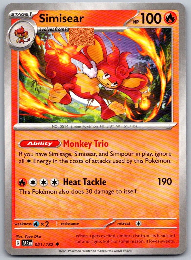 Simisear Paradox Rift 021/182 Uncommon PokéMon — English Near Mint