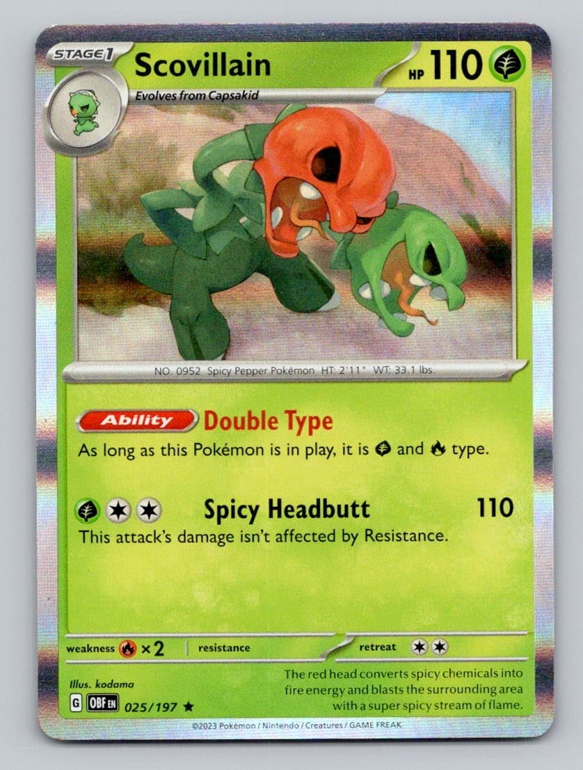 Scovillain 025/197 Rare Obsidian Flames Pokemon Holo Near Mint