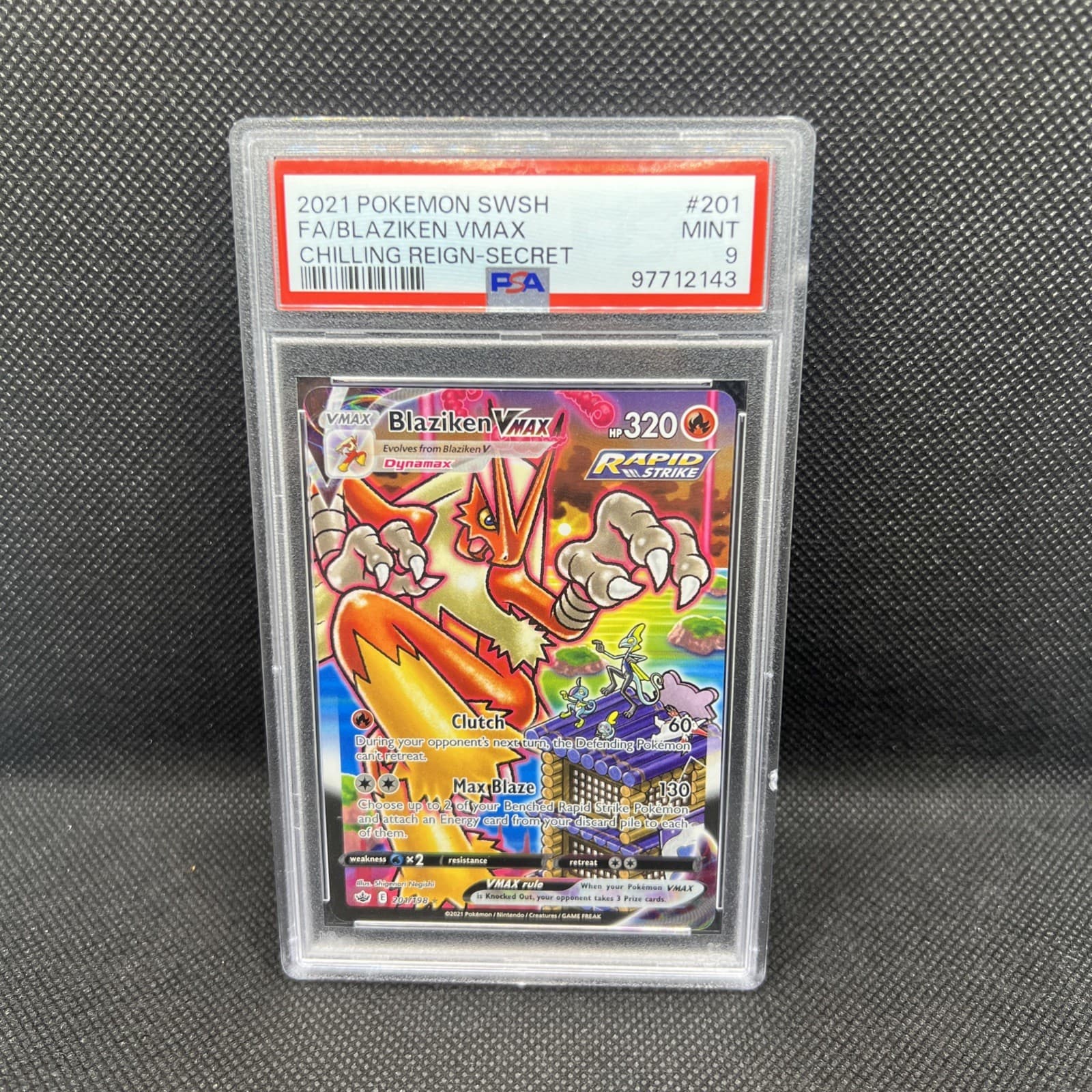 Blaziken VMax Pokemon Chilling Reign Full Art Secret Rare 201/198 PSA 9