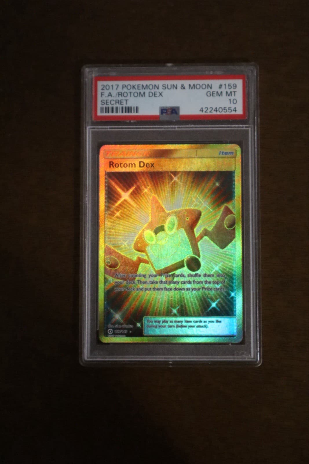 2017 Pokemon Sun & Moon Rotom Dex #159 Secret Rare Full Art Foil PSA 10