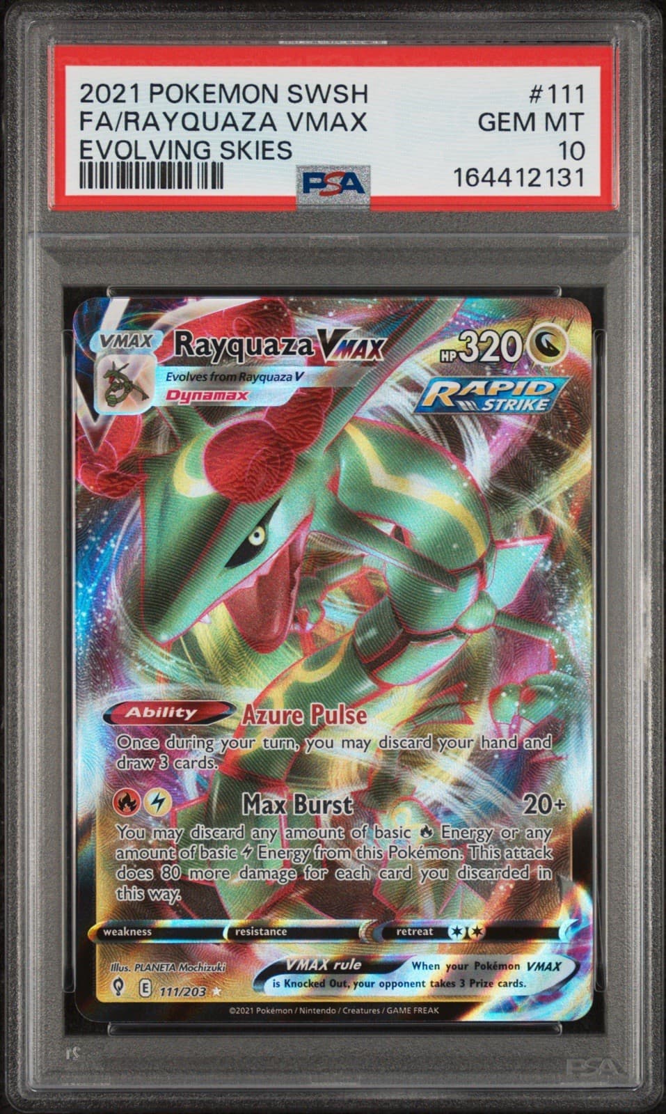 2021 POKEMON SWORD & SHIELD EVOLVING SKIES #111 FULL ART/RAYQUAZA VMAX PSA 10