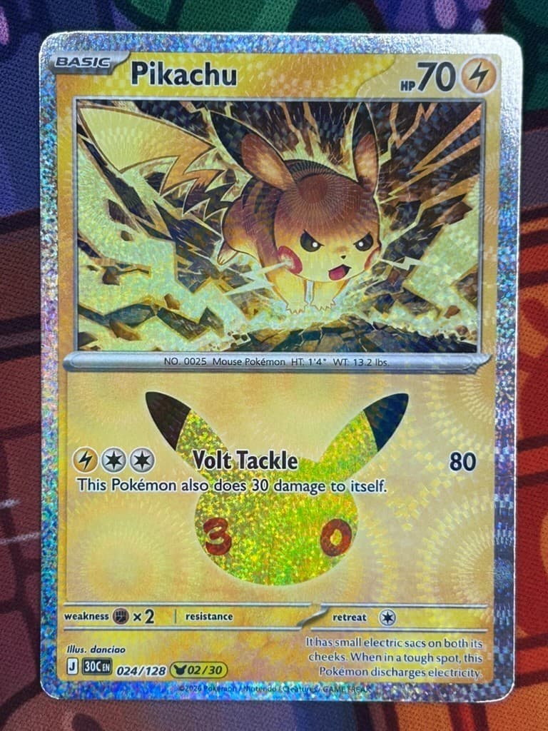 Pokemon TCG Pikachu 24/128 30th Celebration Pikachu Holo 2/30 NM