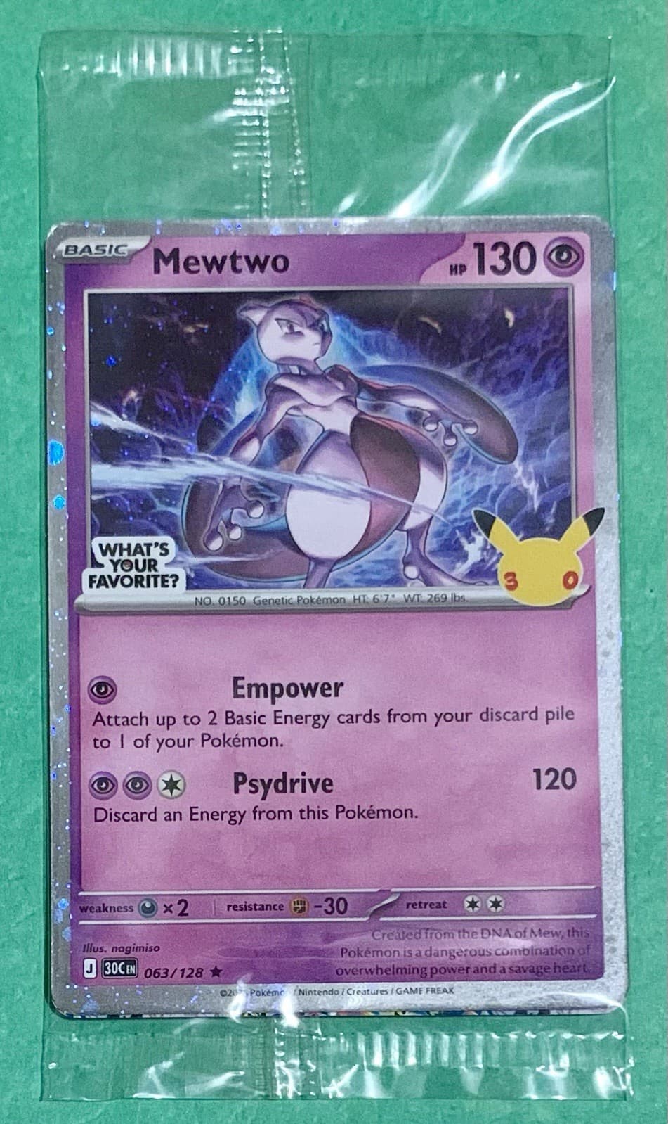 Pokemon Mewtwo #63/128 30th Celebration ‘What’s Your Favorite’ Cosmos Holo Promo