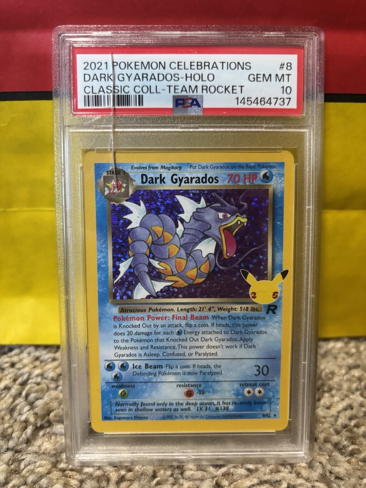 PSA 10 2021 POKEMON CELEBRATIONS CLASSIC COLLECTION #8 DARK GYARADOS-HOLO DMGED