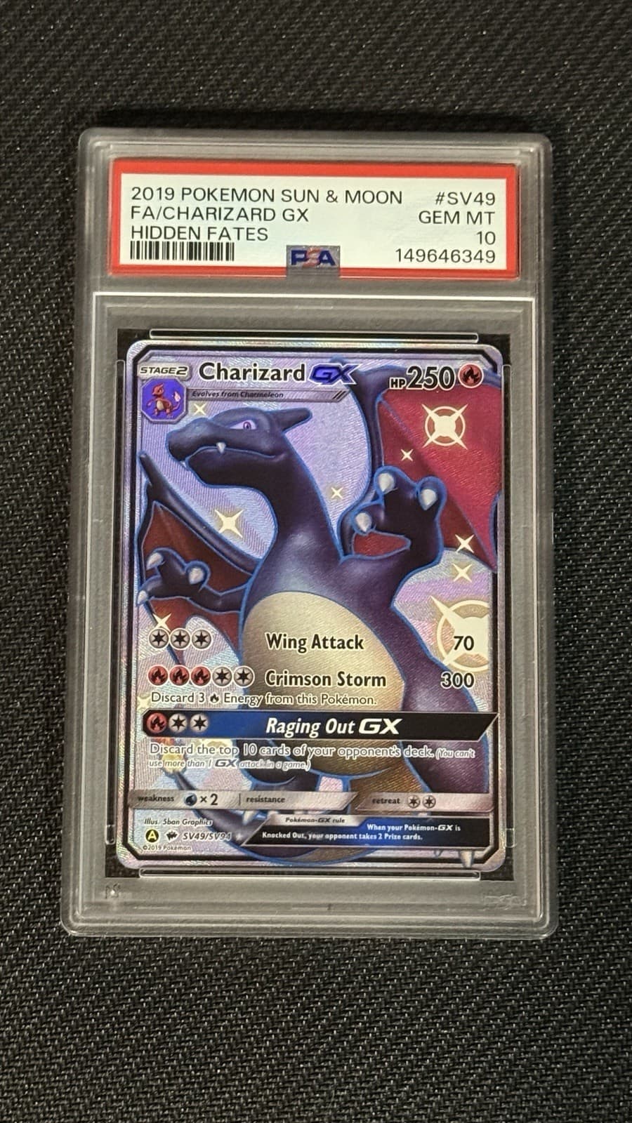 2019 Pokemon Sun & Moon Hidden Fates #SV49 FA Charizard GX PSA 10 GEM MINT