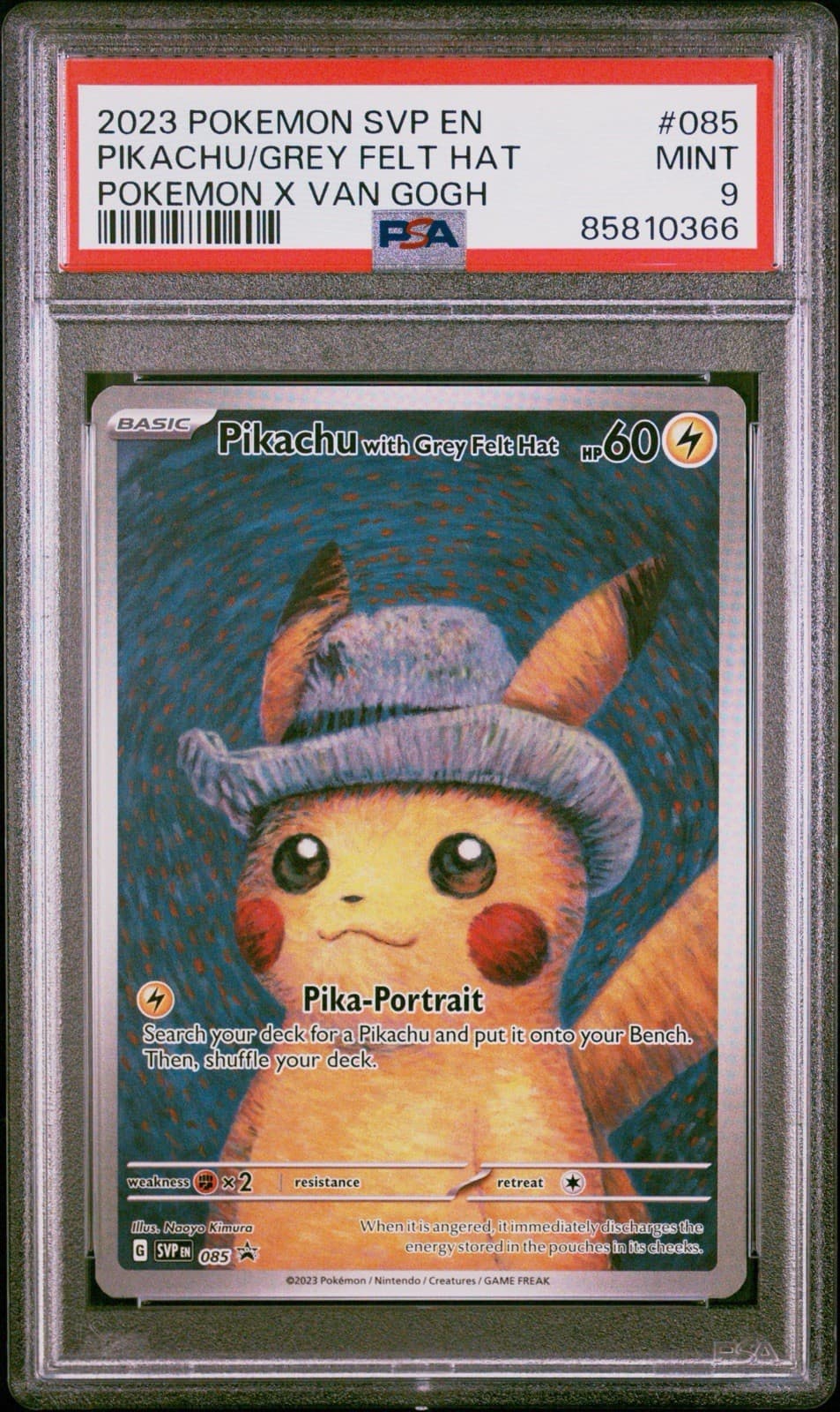 2023 Pokemon SVP EN-SV Black Star Promo #085 Pikachu Grey Felt Hat Van Gogh PSA9