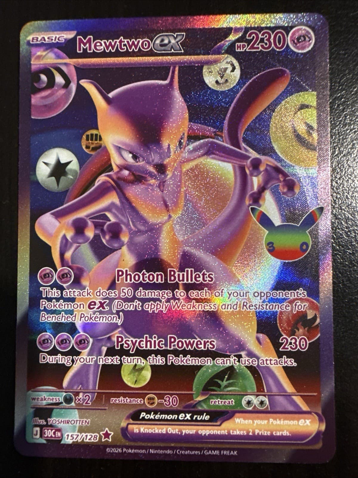 Pokemon 30th Celebration Mewtwo ex Futuristic Rare Card 157/128 MINTY