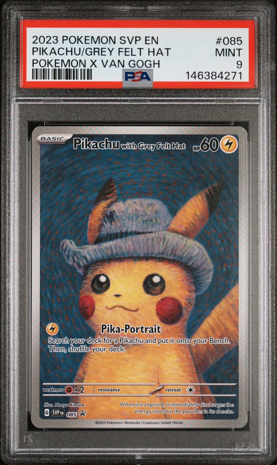 2023 POKEMON SVP EN-SV BLACK STAR PROMO #085 PIKACHU WITH GREY FELT HAT PSA 9