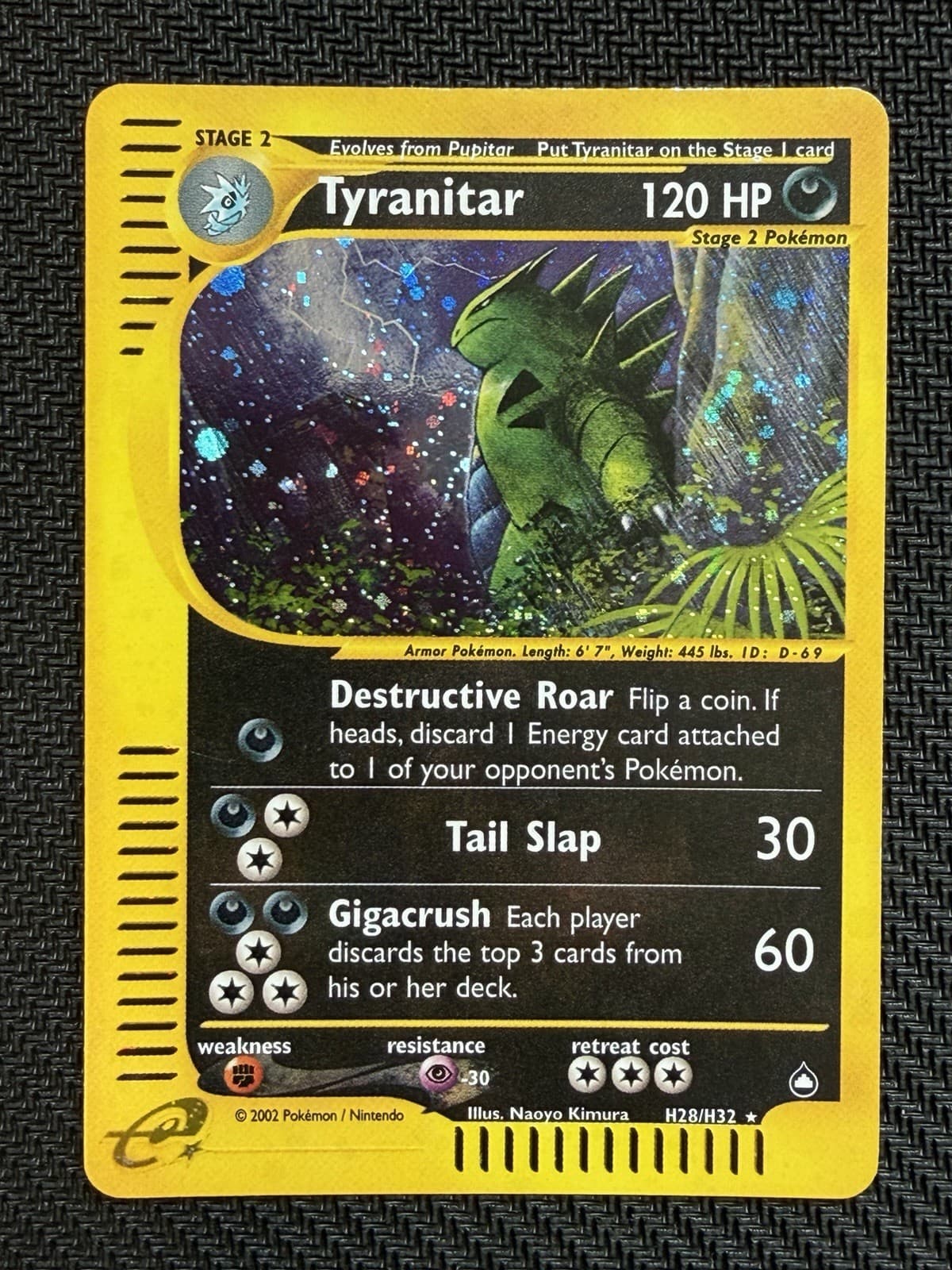 Pokémon TCG Tyranitar Aquapolis Holo Card H28/32 E Reader 2003 MP