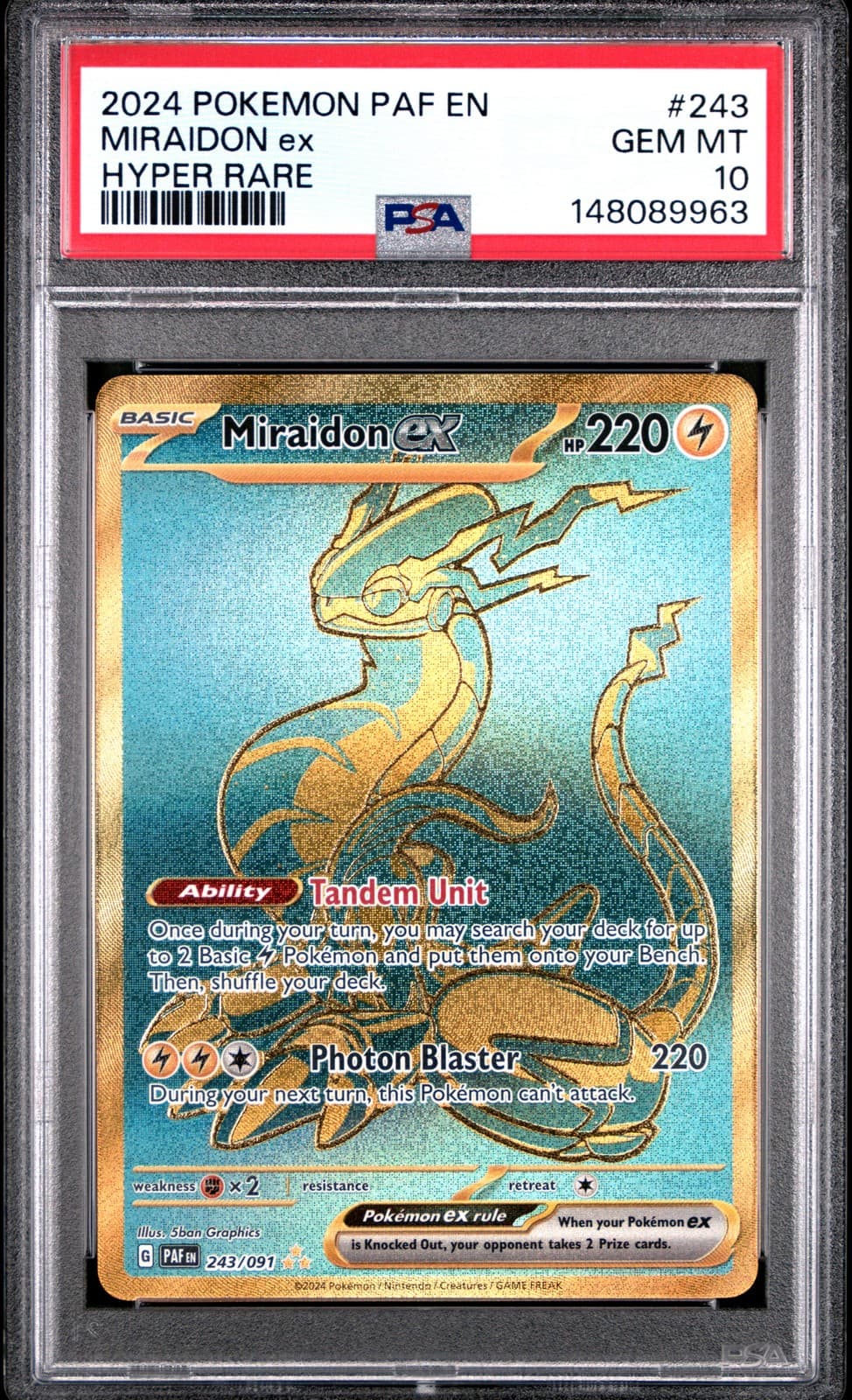2024 POKEMON PAF EN-PALDEAN FATES HYPER RARE #243 MIRAIDON EX PSA 10