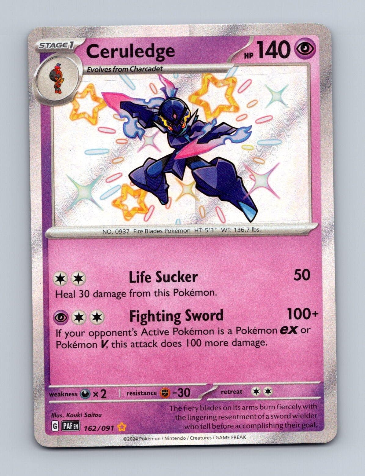 Ceruledge 162/091 Shiny Rare Paldean Fates Pokemon Holo Near Mint