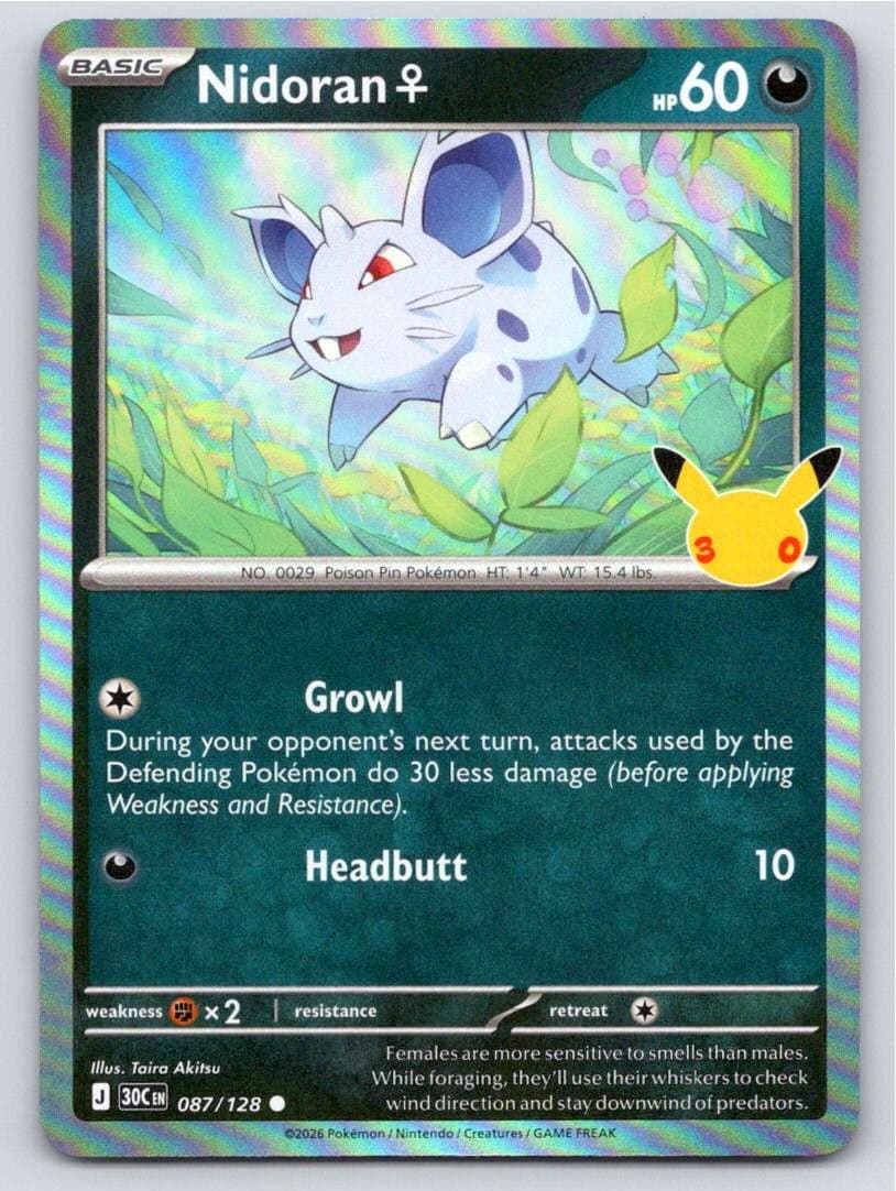 2026 POKEMON ME: 30TH CELEBRATION NIDORAN F 087/128 HOLO C NM A102062 FREE S&H